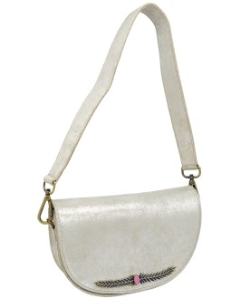2.404_KLEIN/SILVER NAHUA - Sac à main cuir métallique argenté LOVE Klein