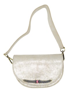 2.404_KLEIN/SILVER NAHUA - Sac à main cuir métallique argenté LOVE Klein