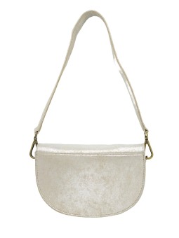 2.404_KLEIN/SILVER NAHUA - Sac à main cuir métallique argenté LOVE Klein