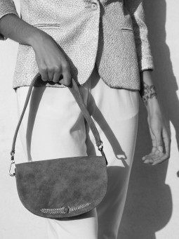 2.404_KLEIN/SILVER NAHUA - Sac à main cuir métallique argenté LOVE Klein