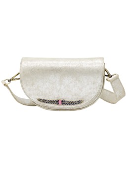 2.404_KLEIN/SILVER NAHUA - Sac à main cuir métallique argenté LOVE Klein