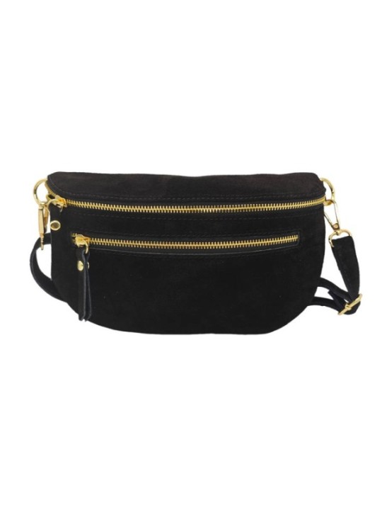 Soleil Chic Sac Banane cuir Demi Lune M2 Noir Nubuck