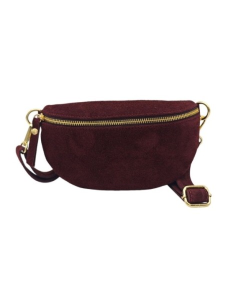 Soleil Chic Sac Banane cuir Demi Lune Nubuck Bordeaux
