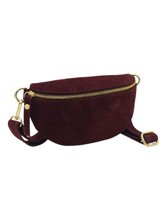 Soleil Chic Sac Banane cuir Demi Lune Nubuck Bordeaux