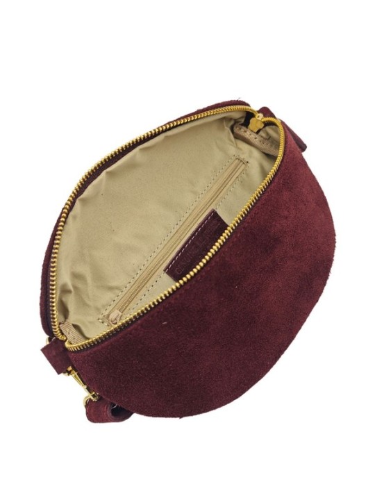 Soleil Chic Sac Banane cuir Demi Lune Nubuck Bordeaux