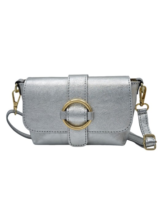 Soleil Chic Mini Sac bandoulière cuir Anneau Besace 166 Argent