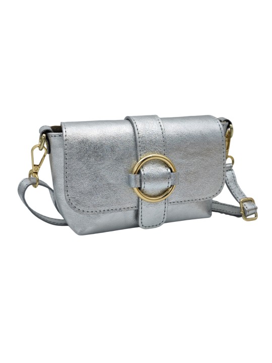 Soleil Chic Mini Sac bandoulière cuir Anneau Besace 166 Argent