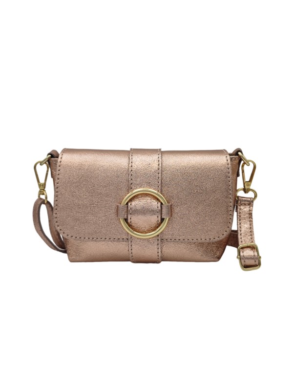 Soleil Chic Mini Sac bandoulière cuir Anneau Besace 166 Nude Irise