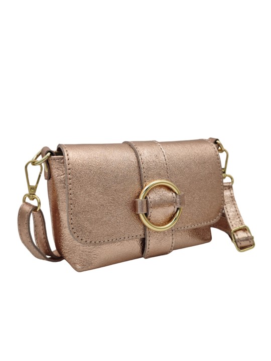 Soleil Chic Mini Sac bandoulière cuir Anneau Besace 166 Nude Irise