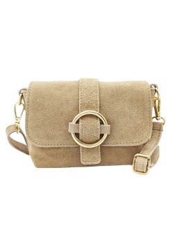 Soleil Chic Mini Sac bandoulière cuir Anneau Besace 166 Daim Beige