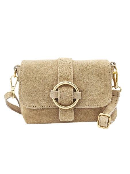 Soleil Chic Mini Sac bandoulière cuir Anneau Besace 166 Daim Beige