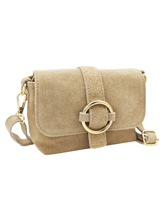 Soleil Chic Mini Sac bandoulière cuir Anneau Besace 166 Daim Beige
