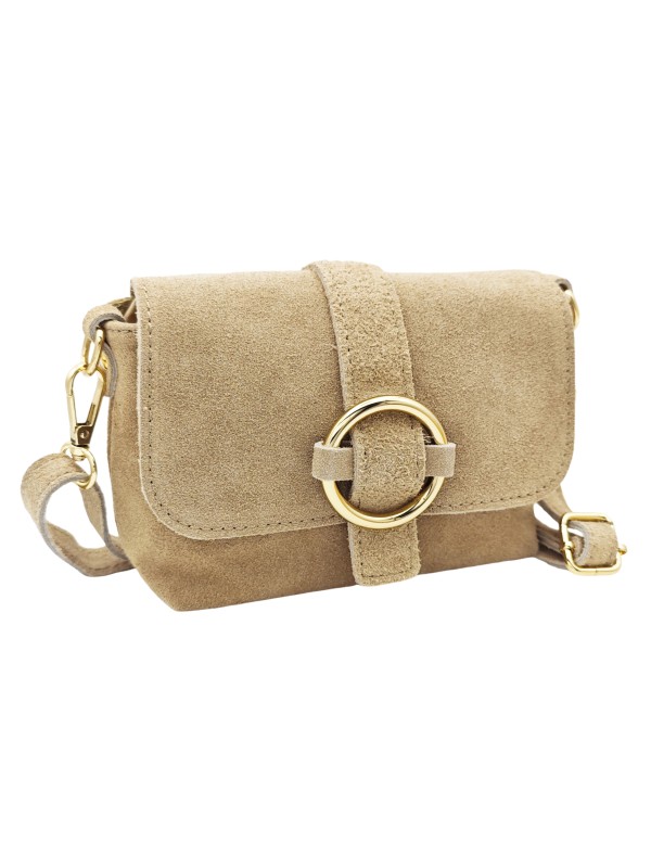 Soleil Chic Mini Sac bandoulière cuir Anneau Besace 166 Daim Beige