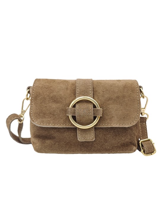 Soleil Chic Mini Sac bandoulière cuir Anneau Besace 166 Daim Taupe