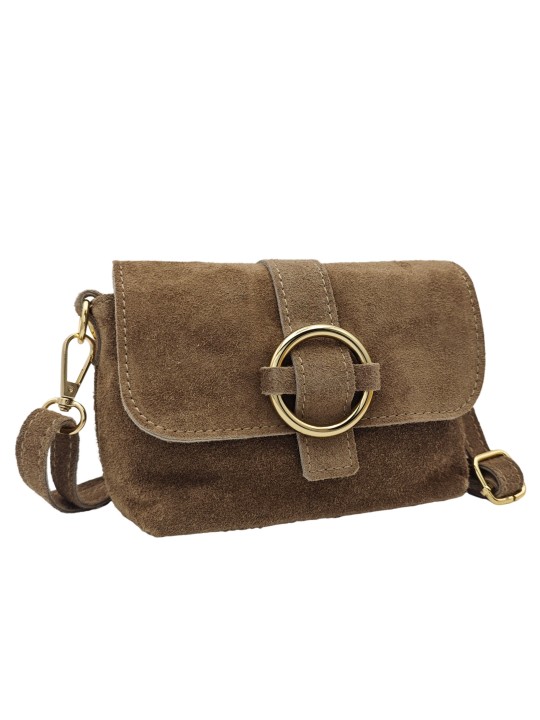 Soleil Chic Mini Sac bandoulière cuir Anneau Besace 166 Daim Taupe