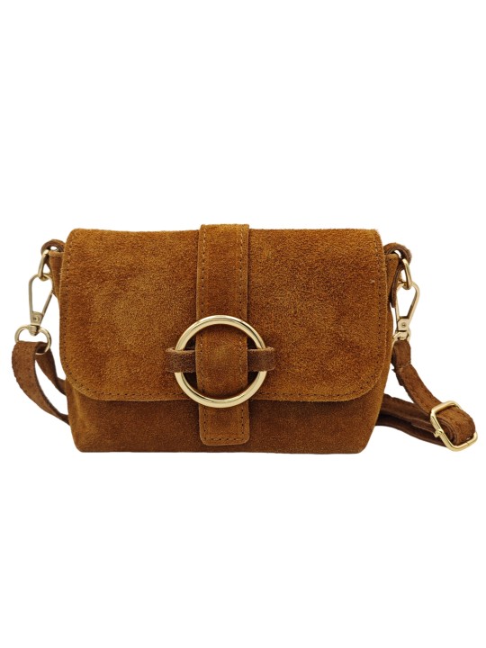 Soleil Chic Mini Sac bandoulière cuir Anneau Besace 166 Daim Camel