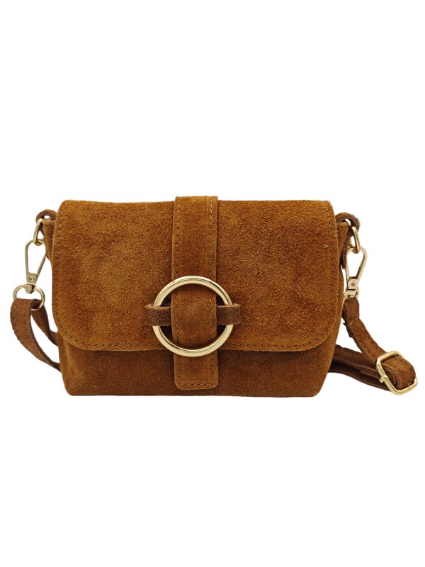 Soleil Chic Mini Sac bandoulière cuir Anneau Besace 166 Daim Camel
