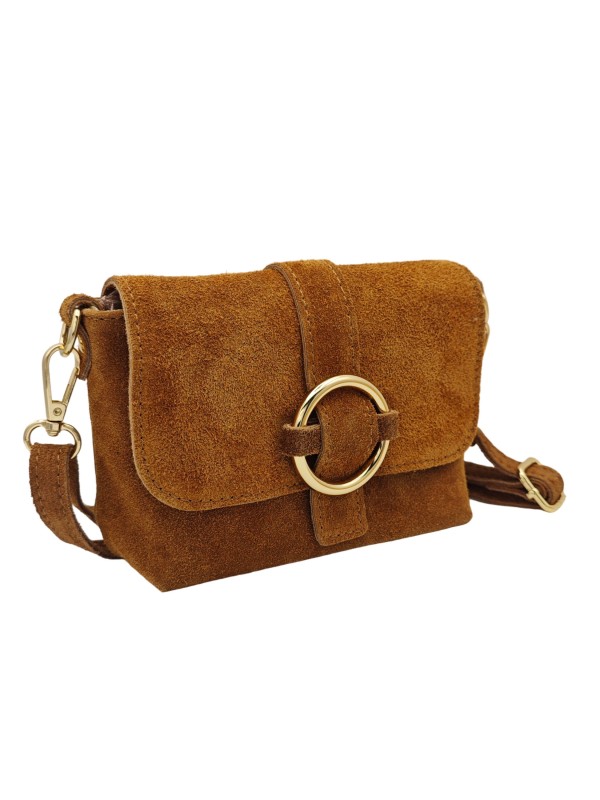 Soleil Chic Mini Sac bandoulière cuir Anneau Besace 166 Daim Camel
