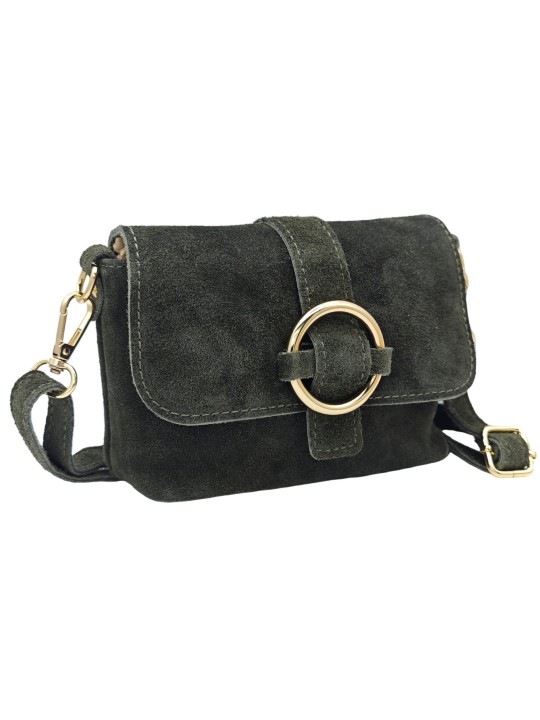 Soleil Chic Mini Sac bandoulière cuir Anneau Besace 166 Daim Kaki