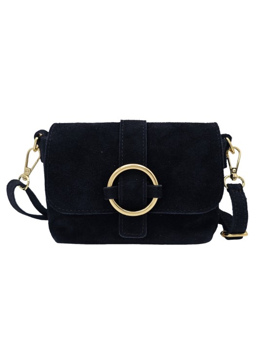 Soleil Chic Mini Sac bandoulière cuir Anneau Besace 166 Daim Noir