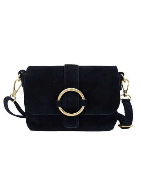 Soleil Chic Mini Sac bandoulière cuir Anneau Besace 166 Daim Noir