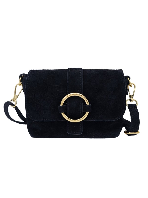 Soleil Chic Mini Sac bandoulière cuir Anneau Besace 166 Daim Noir