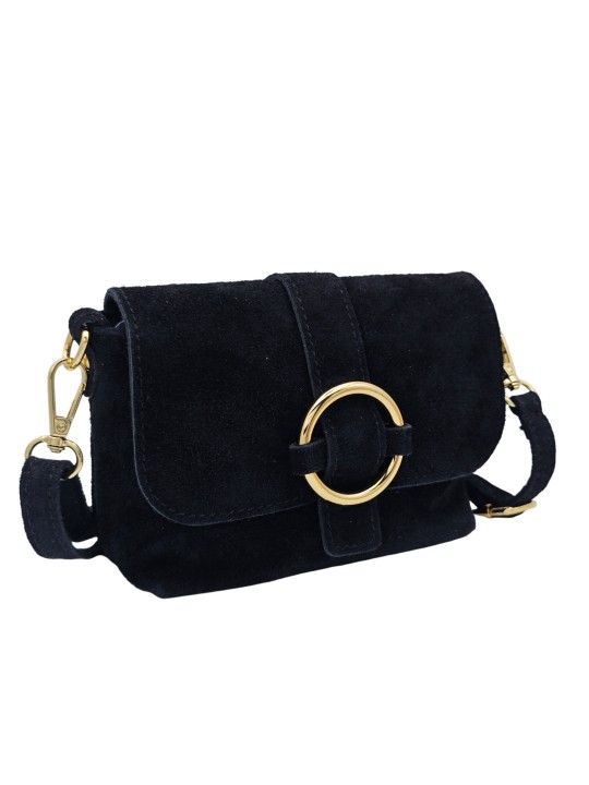 Soleil Chic Mini Sac bandoulière cuir Anneau Besace 166 Daim Noir