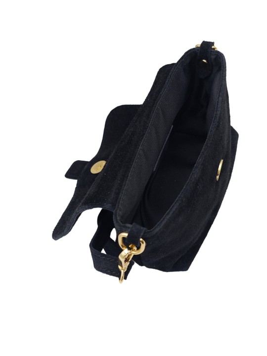 Soleil Chic Mini Sac bandoulière cuir Anneau Besace 166 Daim Noir