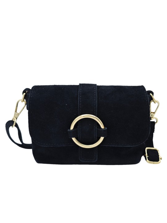 Soleil Chic Mini Sac bandoulière cuir Anneau Besace 166 Daim Noir
