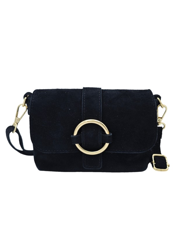 Soleil Chic Mini Sac bandoulière cuir Anneau Besace 166 Daim Noir