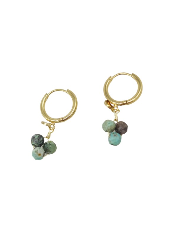 Créoles 3 perles pierres Turquoise - Ikita