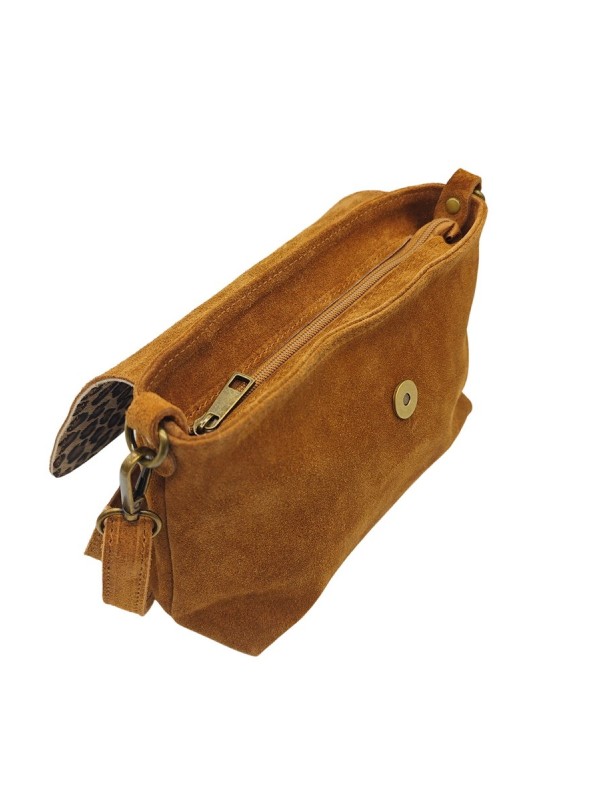 Soleil Chic Sac bandouliere cuir Anneau Besace Nubuck Camel LEO