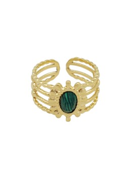 Bague Acier Doré avec pierre ovale Malachite - Ikita