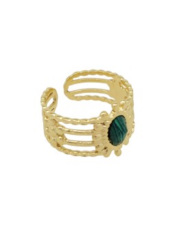 Bague Acier Doré avec pierre ovale Malachite - Ikita