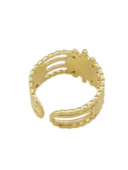 Bague Acier Doré avec pierre ovale Malachite - Ikita