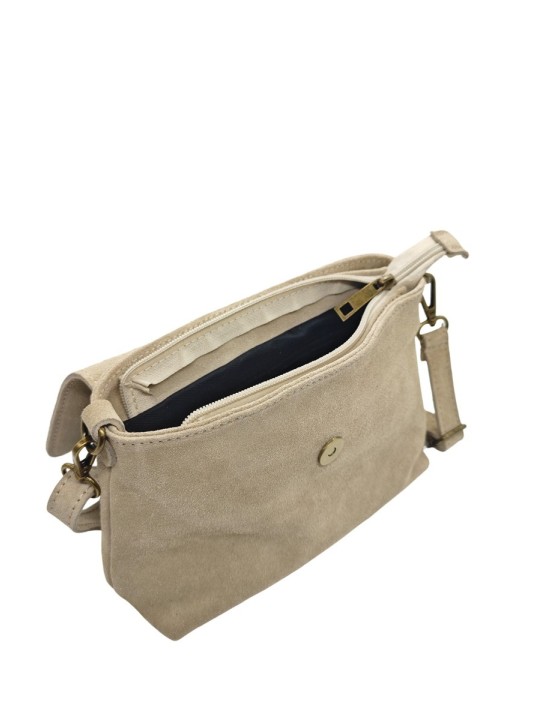 Soleil Chic Sac bandouliere cuir Anneau Besace Nubuck Taupe A25