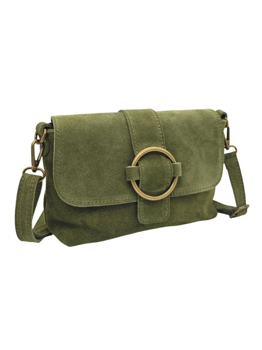 Soleil Chic Sac bandouliere cuir Anneau Besace Nubuck Kaki A25