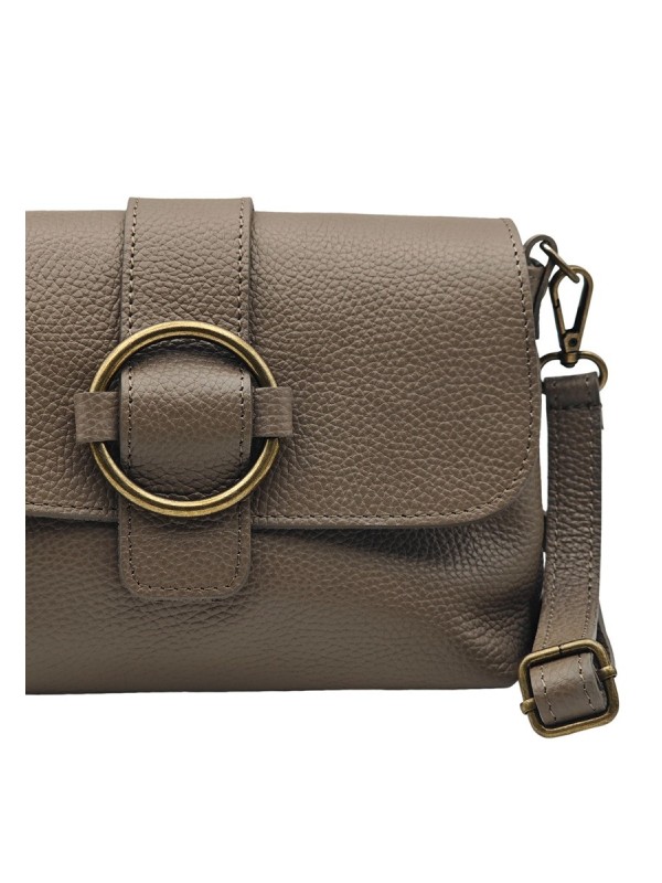 Soleil Chic Sac bandouliere cuir Anneau Besace Graine Taupe fonce