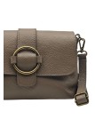 Soleil Chic Sac bandouliere cuir Anneau Besace Graine Taupe fonce