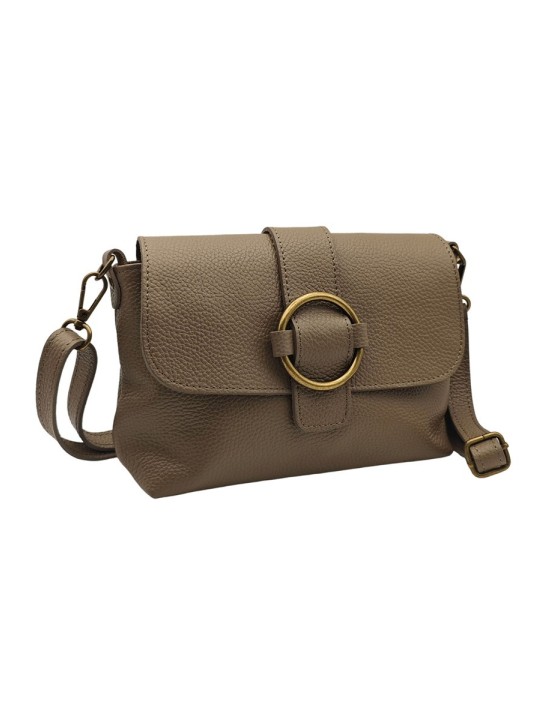 Soleil Chic Sac bandouliere cuir Anneau Besace Graine Taupe fonce