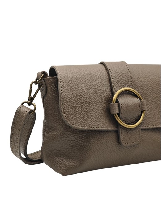 Soleil Chic Sac bandouliere cuir Anneau Besace Graine Taupe fonce