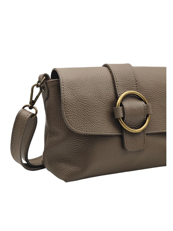 Soleil Chic Sac bandouliere cuir Anneau Besace Graine Taupe fonce