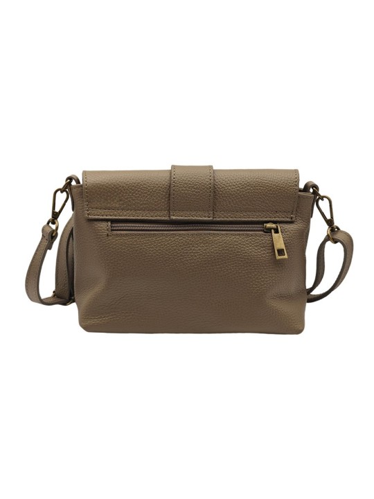 Soleil Chic Sac bandouliere cuir Anneau Besace Graine Taupe fonce