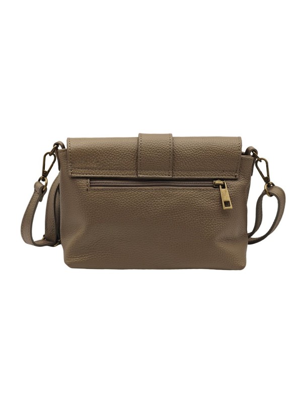 Soleil Chic Sac bandouliere cuir Anneau Besace Graine Taupe fonce