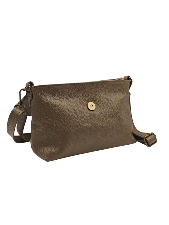 Soleil Chic Sac bandouliere cuir Anneau Besace Graine Taupe fonce
