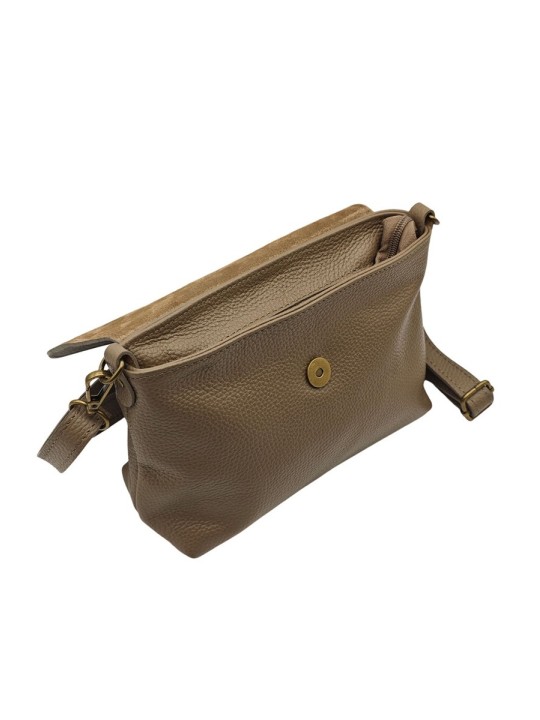 Soleil Chic Sac bandouliere cuir Anneau Besace Graine Taupe fonce