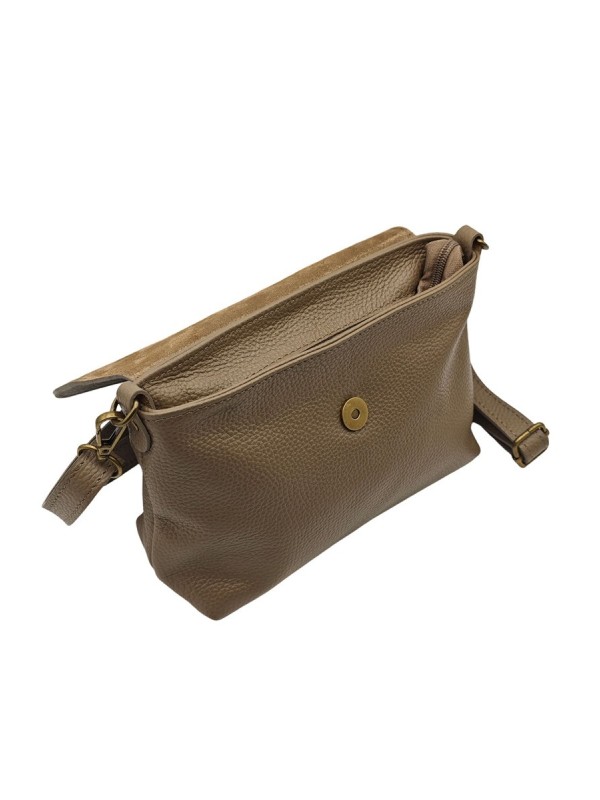 Soleil Chic Sac bandouliere cuir Anneau Besace Graine Taupe fonce