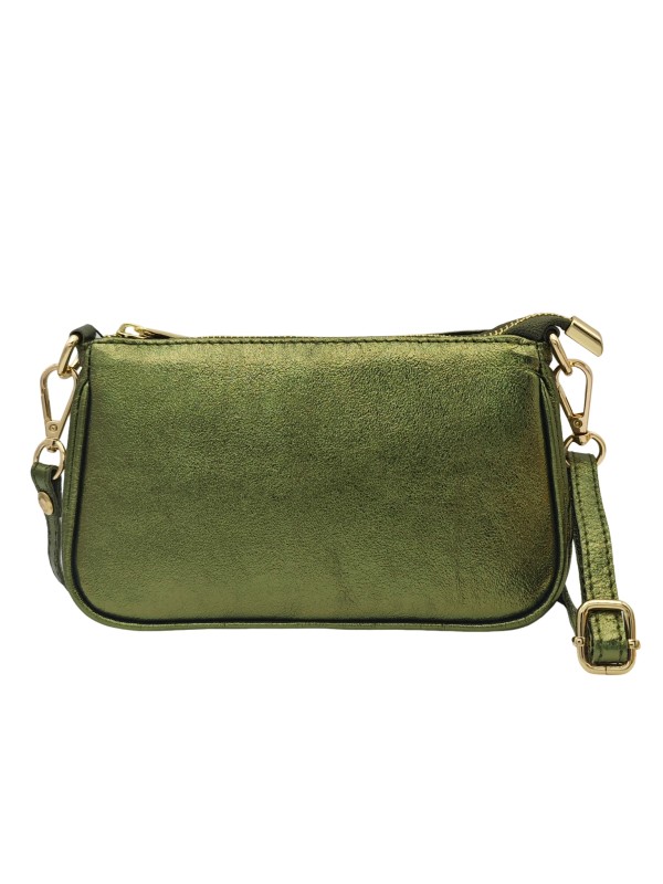 Soleil Chic Petite Pochette bandoulière cuir Kaki Irise