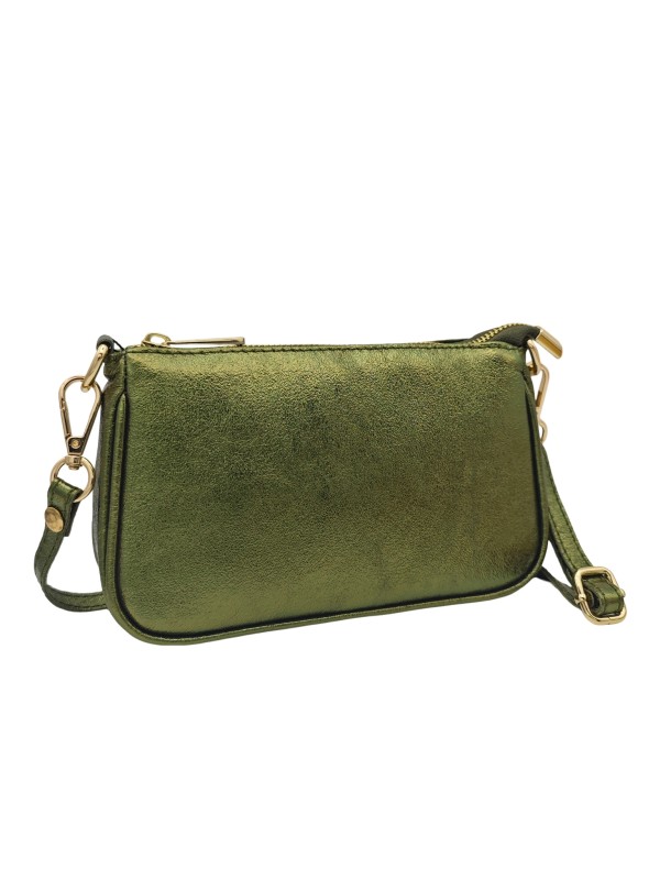 Soleil Chic Petite Pochette bandoulière cuir Kaki Irise