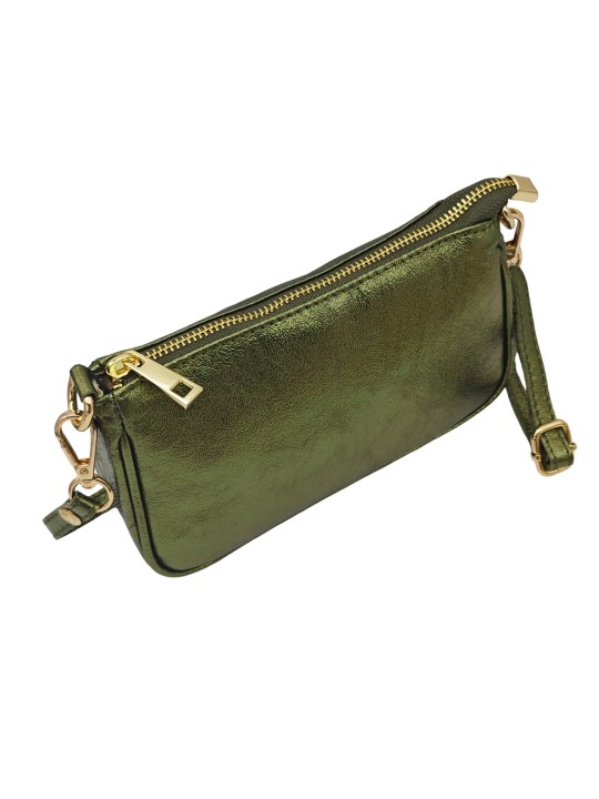 Soleil Chic Petite Pochette bandoulière cuir Kaki Irise